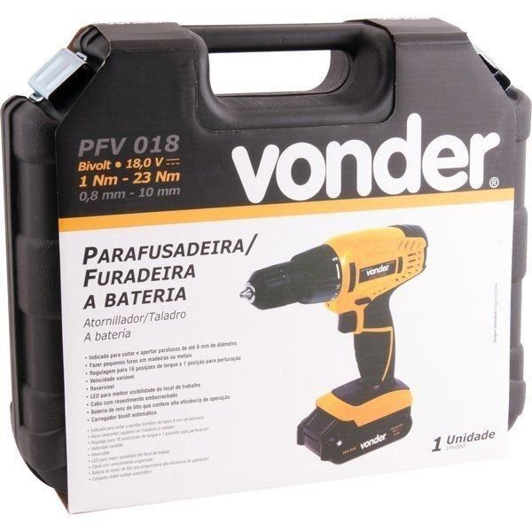 Parafusadeira e furadeira a bateria 18,0 V, bivolt, VONDER