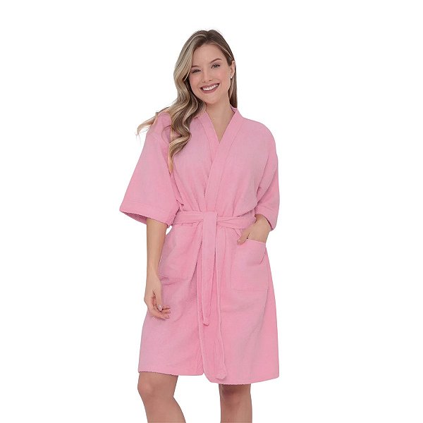 Roupão Microfibra Adulto Feminino Macio Quimono P ao GG Rosa