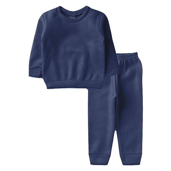 Pijama de Frio Conjunto Inverno Infantil Azul Marinho 02 ao 10