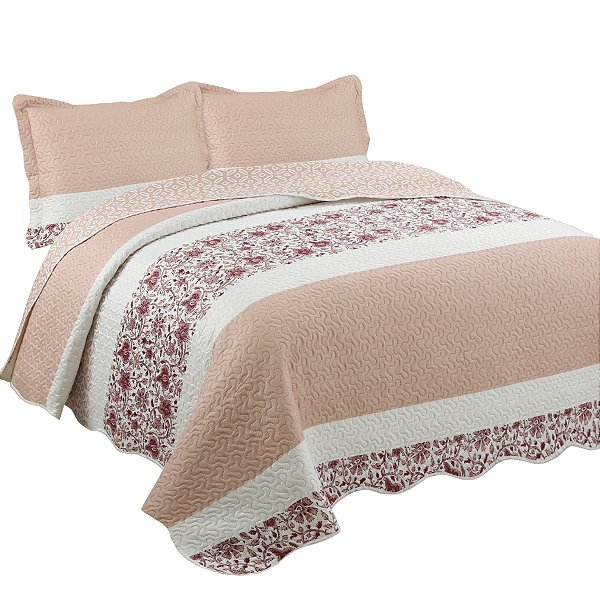 Conjunto Colcha Cobre Leito Cama Casal 2,20x2,40m Kit 3 pçs Estampada Tripoli