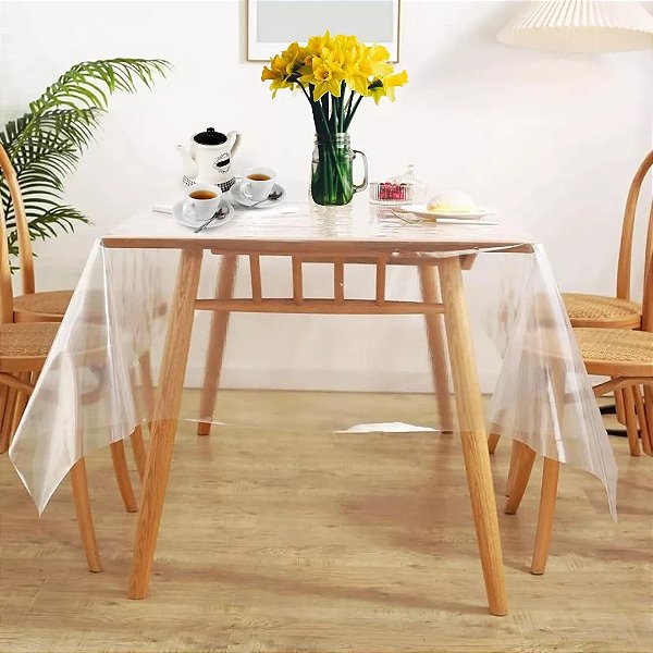 Kit Toalhas de Mesa Plástico PVC Transparente Cristal Impermeável 70 x 70cm Buffet Bar