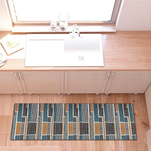 Passadeira Tapete Emborrachada Antiderrapante  43cm de largura Estampa Azulejos