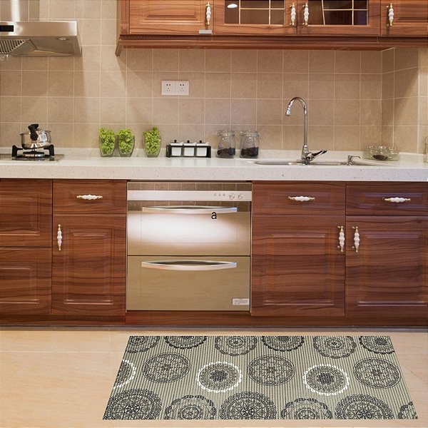 Passadeira Tapete Emborrachada Antiderrapante  43cm de largura Estampa Circulos Abstratos