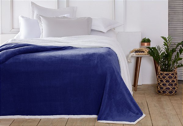 Manta Casal Áustria Azul Marinho Corttex Sherpa Design 1,80 x 2,20mt