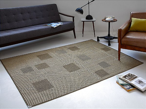 Tapete Sisal Antiderrapante Quadriculado Tabaco - S550 - 1,50x2,00