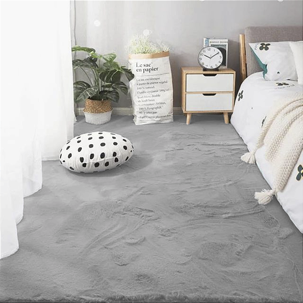 Tapete Pele de Coelho Wabby Touch Cinza 1,40x2,00 Metros