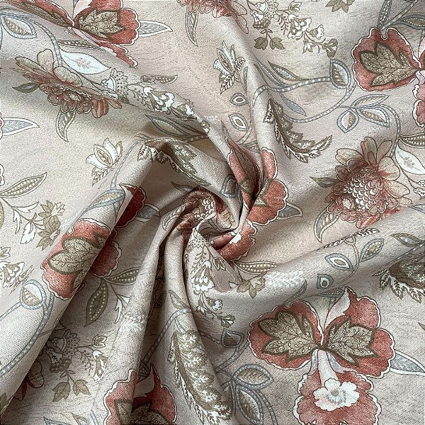 Tecido Karsten Acquablock Interno Antimancha Ramos Florais Bege e Terra Marble 40