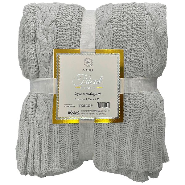 Manta Tricot Chenille Cinza 1,30x1,50 Metros