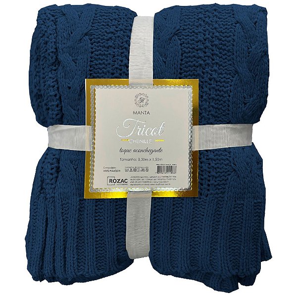 Manta Tricot Chenille Marinho 1,30x1,50 Metros