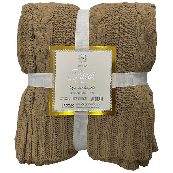 Manta Tricot Chenille Bege 1,30x1,50 Metros