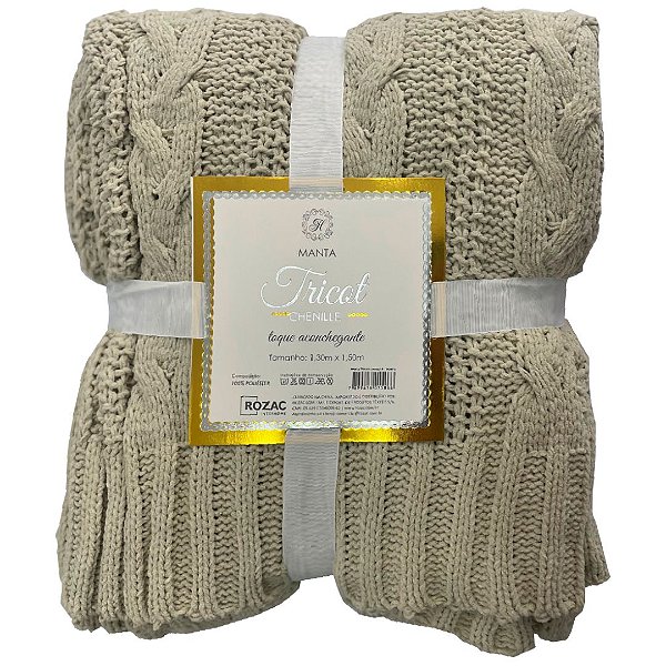 Manta Tricot Chenille Areia 1,30x1,50 Metros