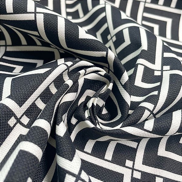Tecido Acquablock Karsten Labirintos Preto e Branco Acqua 17