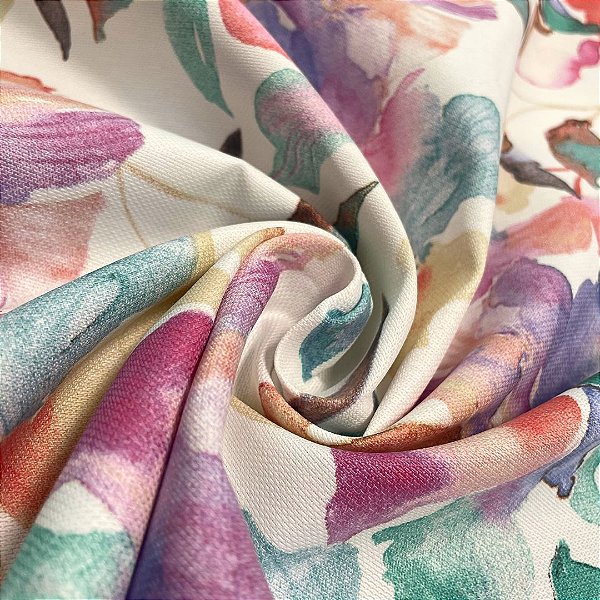 Tecido Acquablock Karsten Floral Fundo Branco Acqua 69