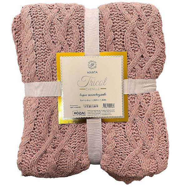Manta Tricot Chenille Tramas Rose 1,30x1,50 Metros