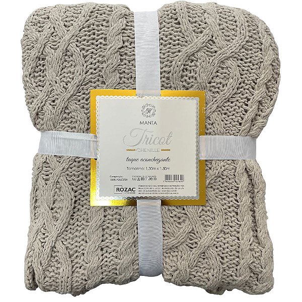 Manta Tricot Chenille Tramas Areia 1,30x1,50 Metros