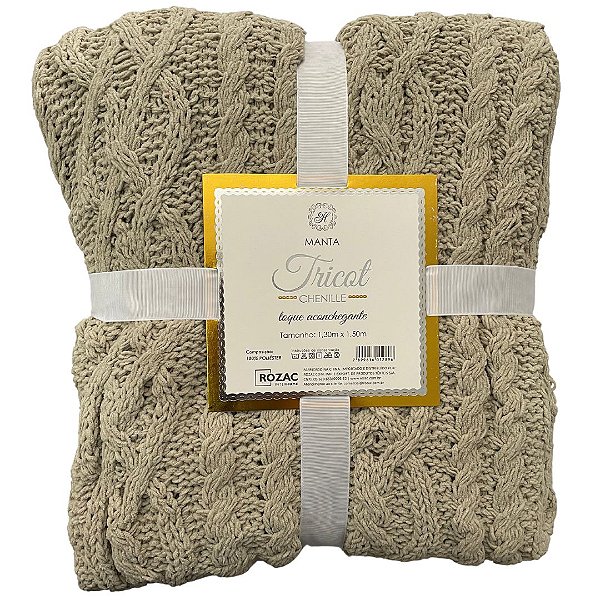 Manta Tricot Chenille Tramas Bege 1,30x1,50 Metros