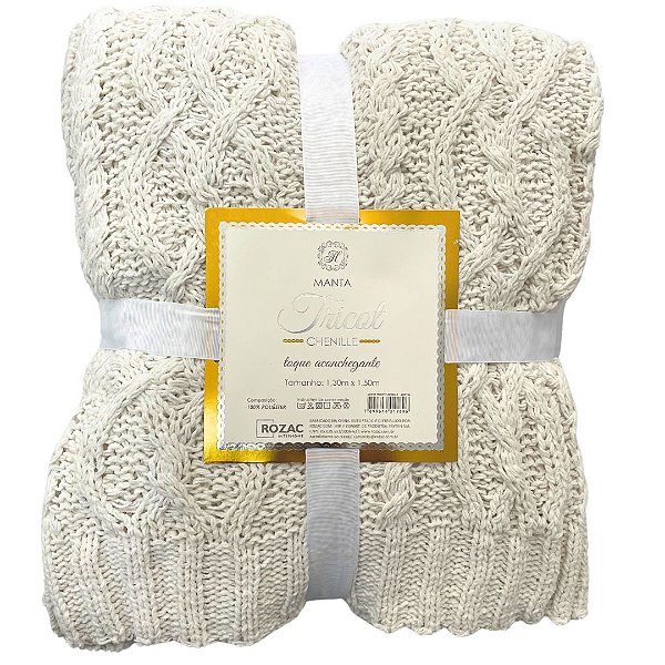Manta Tricot Chenille Tramas Off White 1,30x1,50 Metros