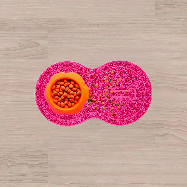 Tapete Pet Cão Vinílico 46x26CM Comida/Água Rosa