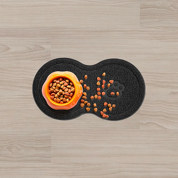Tapete Pet Cão Vinílico 46x26CM Comida/Água Preto