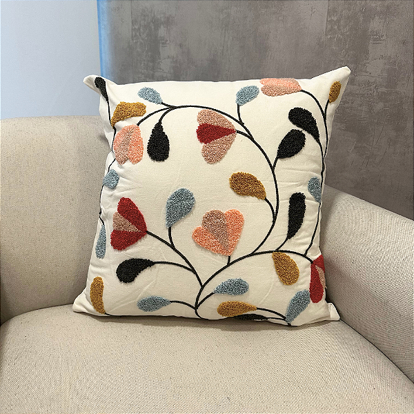 Capa Para Almofada Bordada Flores Vibrantes Multicor 45x45
