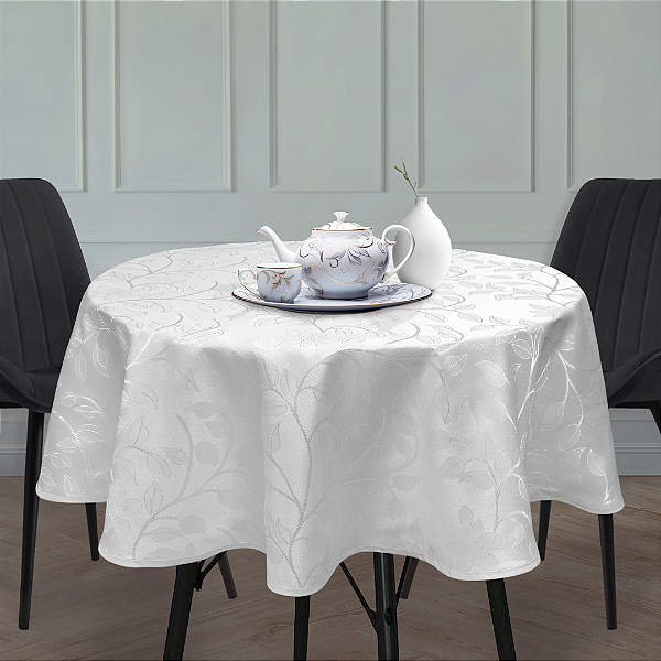 Toalha de Mesa Branca Jacquard IL Mila Redonda 1,60 Metros - 6 Lugares