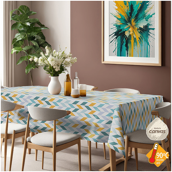 Toalha de Mesa Termica 1,40 de Largura -  Chevron Clean Azul e Mostarda