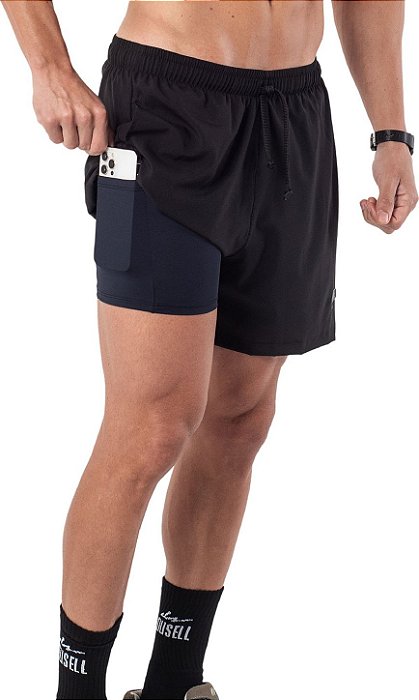 Short Masculino Du Sell Running Silky SP Compression Bolso Interno
