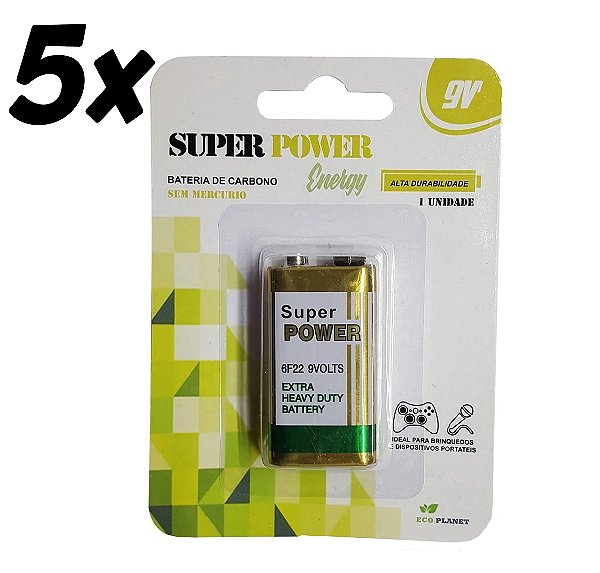 Kit 5x Bateria Pilha 9v Durável Super Power