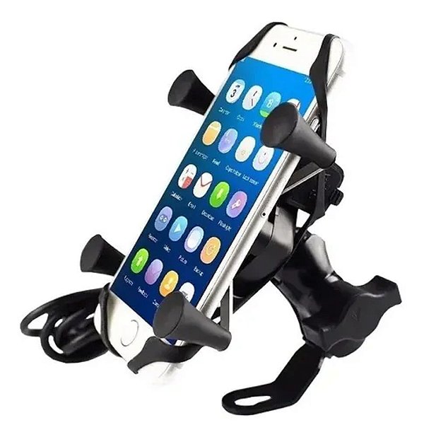 Suporte Celular Moto com USB Garra p/ Retrovisor ou Guidão