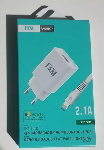 Kit Carregador Homologado Fam 1 Usb Cabo Lightning Para iPhone