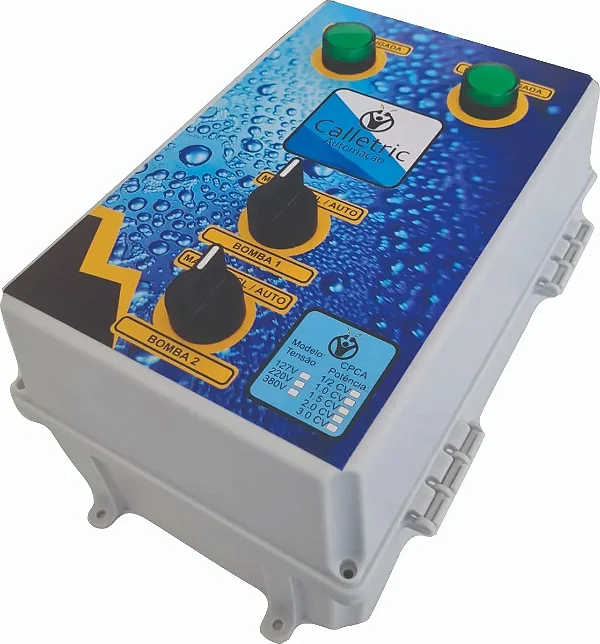 PAINEL BOMBA COMDOMINIO TROCA AUTOMATICA PARA 2 BOMBAS 220V TRIF. ATÉ 5CV CHAVE BOIA