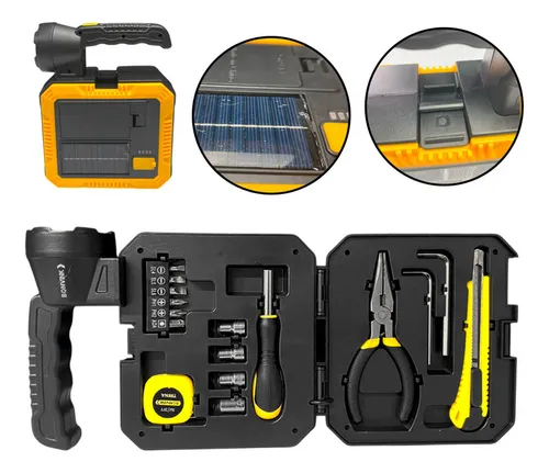 Lanterna De Mão Com Maleta  Ferramentas com Carregador Solar/ USB e Pilha  BOM4503