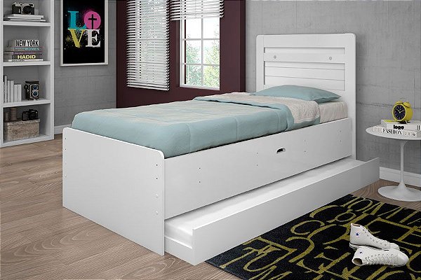 Cama Solteiro Baú Larissa c/ Auxiliar