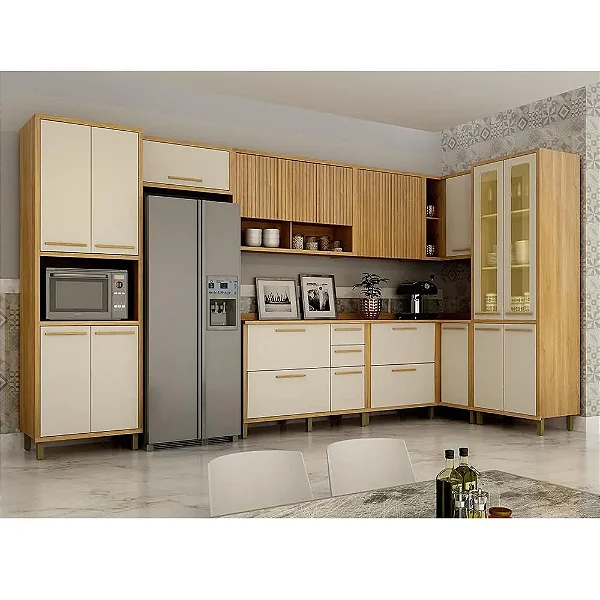 Cozinha Modulada de Canto Torino Ripada 9 Peças - Valdemóveis
