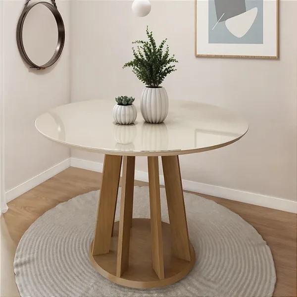 Mesa de Jantar Redonda 4 Lugares 120cm Rose Cinamomo/Off White