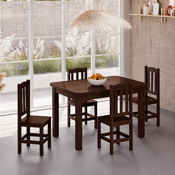 Conjunto Mesa Bonafe com 4 cadeiras cor imbuia
