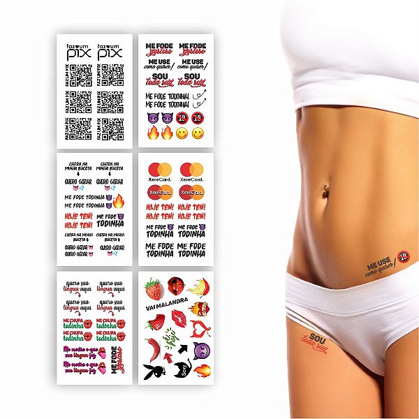 50 Cartelas Tatuagem Temporária Íntima | Depilação 10x15 cm | Diversos Modelos