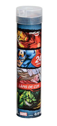 Tubo de Lápis de Cor Avengers  ( 24 cores + Apontador ) - Molin