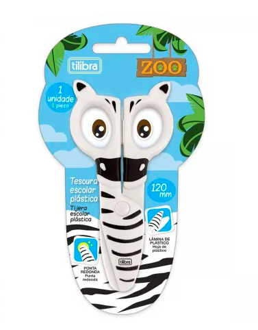 Tesoura Escolar Plástica Zoo Zebra 12mm -Tilibra