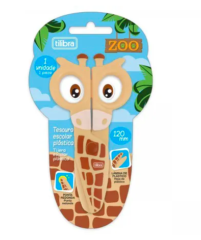 Tesoura Escolar Plástica Zoo Girafa - Tilibra