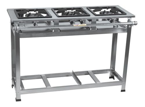 FOGÃO 3 BOCAS INOX INDUSTRIAL 30X30 BAIXA PRESSÃO SEM FORNO