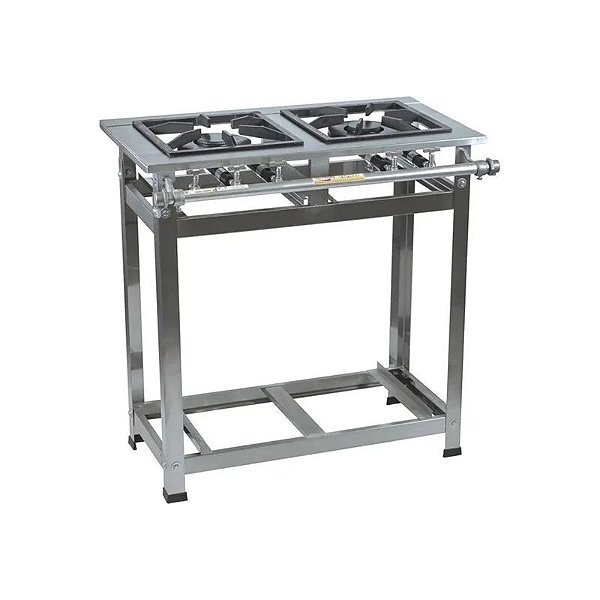 FOGÃO INDUSTRIAL EM INOX 40X40 2 BOCAS SEM FORNO BAIXA PRESSÃO