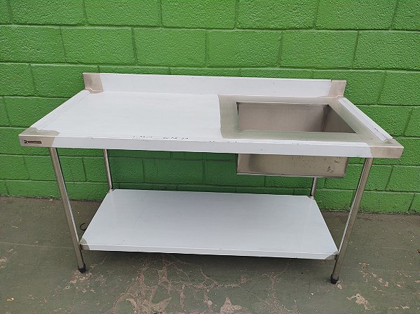 PIA DE AÇO INOX 1,50x0,70x0,85 1 CUBA 50x40x25 C/ PRATELEIRA INFERIOR LISA
