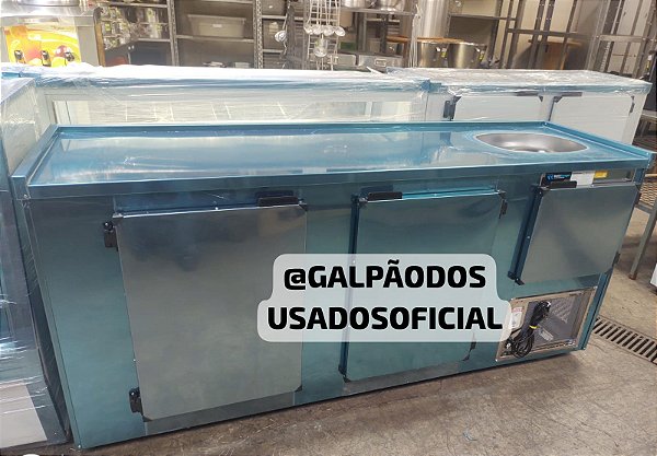 BALÇÃO DE INOX REFRIGERADO REFRIGEL 2m COM CUBA