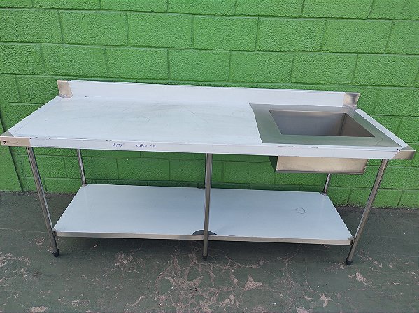 PIA DE AÇO INOX 2,00x0,70x0,85 1 CUBA 50x40x25 C/ PRATELEIRA INFERIOR LISA