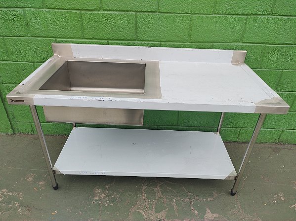 PIA DE AÇO INOX 1,50x0,70x0,85 1 CUBA 60x50x25 C/ PRATELEIRA INFERIOR LISA