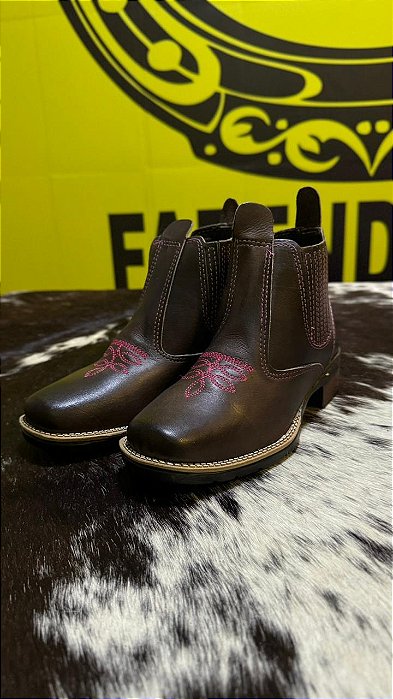 Botina Fazendeiros Vip Couro Legitimo Café/rosa