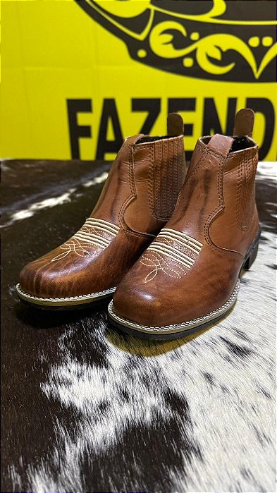 Botina Fazendeiros Vip Couro Legitimo Latego Pinhão