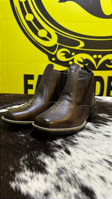 Botina Fazendeiros Vip Couro Legitimo Chocolate