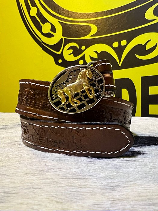 Cinto com Fivela Infantil em Couro Legítimo Horse Pinhão